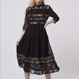 TopShop Midi Black Embroidered Dress