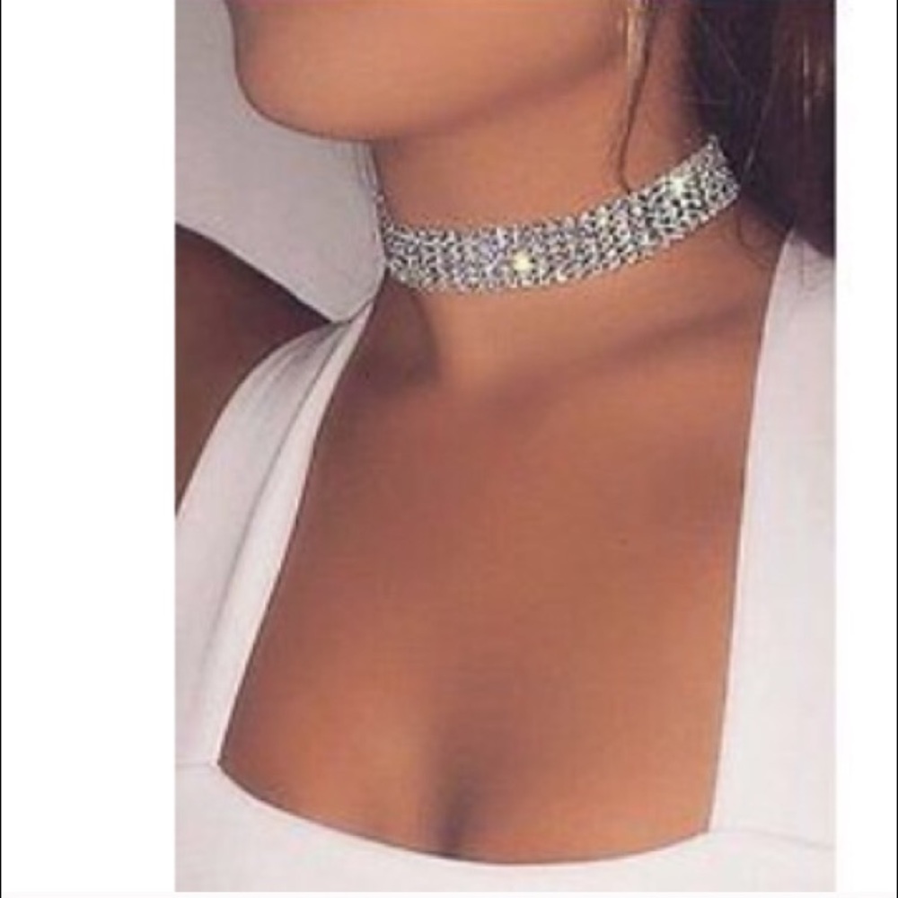 🔥NWT silver Crystal Rhinestone Choker Jewelry
