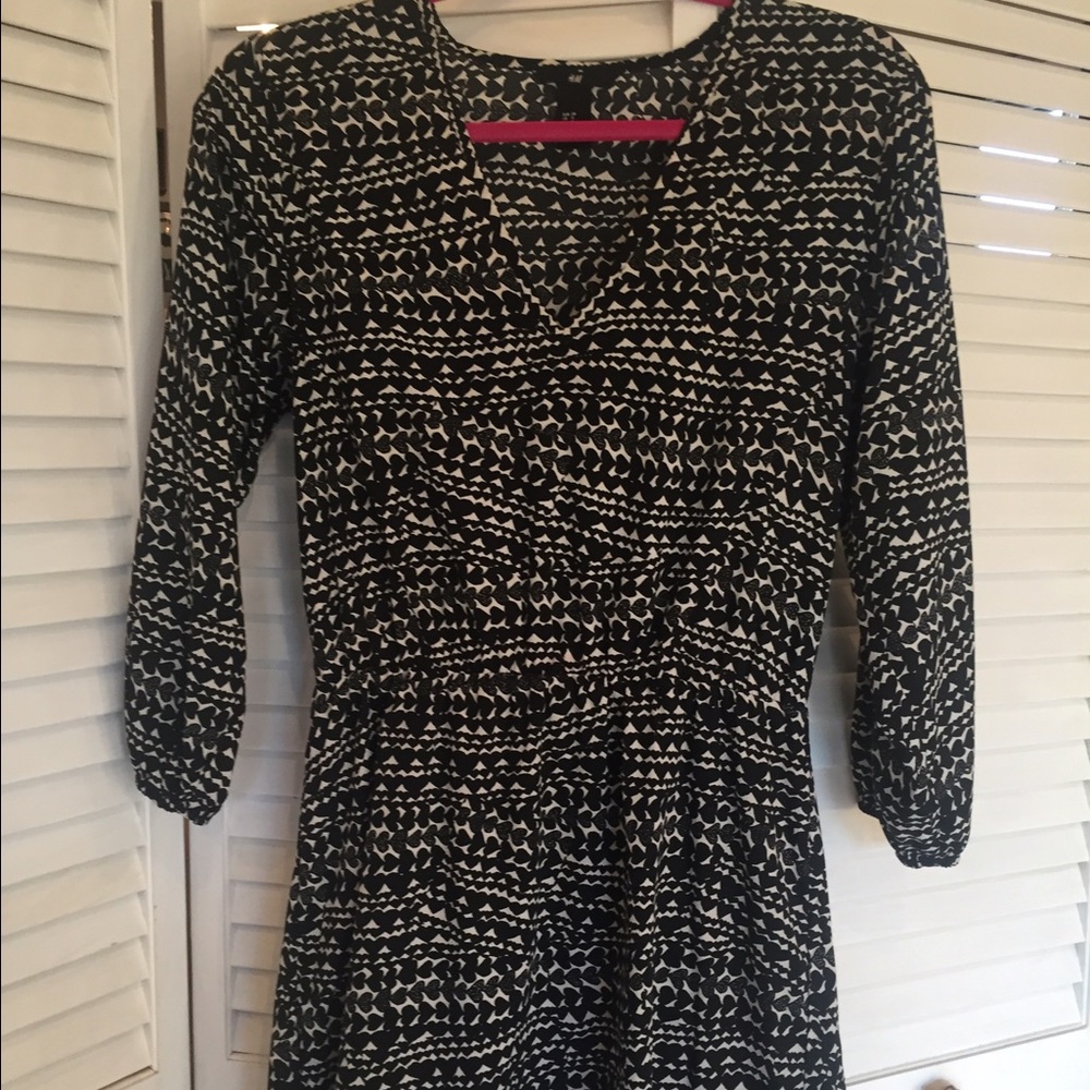 Black and White Patterned V Neck Slip Dress