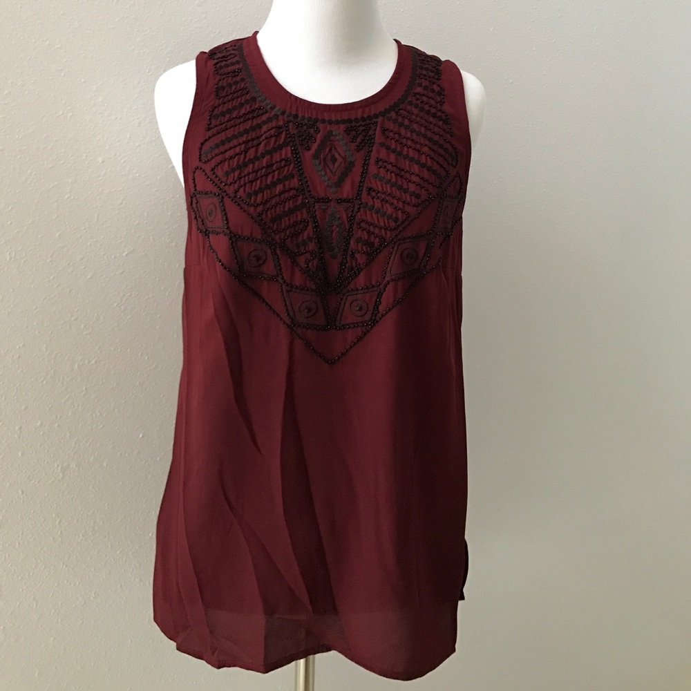Sheer maroon beaded tank