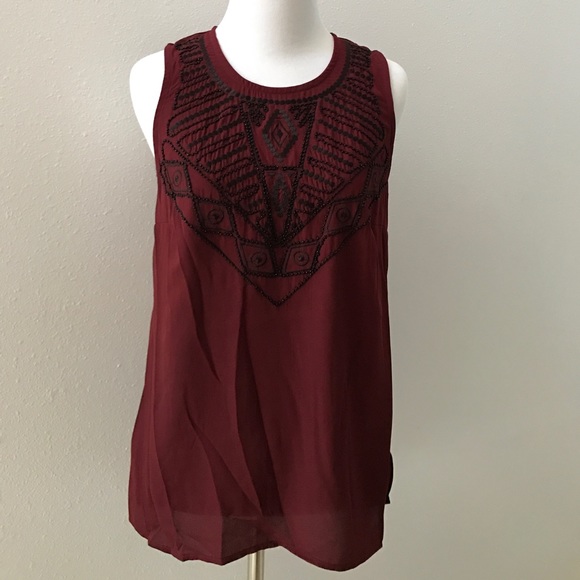 Sheer maroon beaded tank - Picture 1 of 4