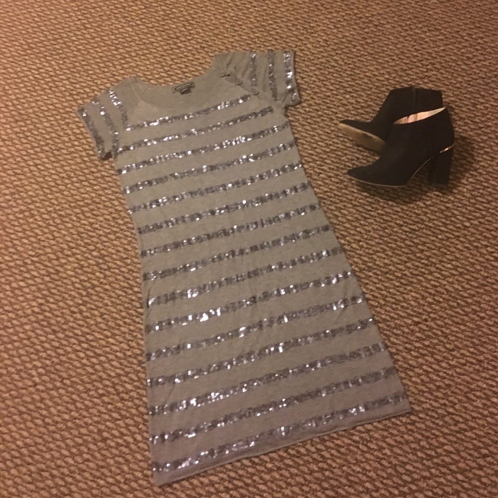 Sequin Gray Sweater Dress