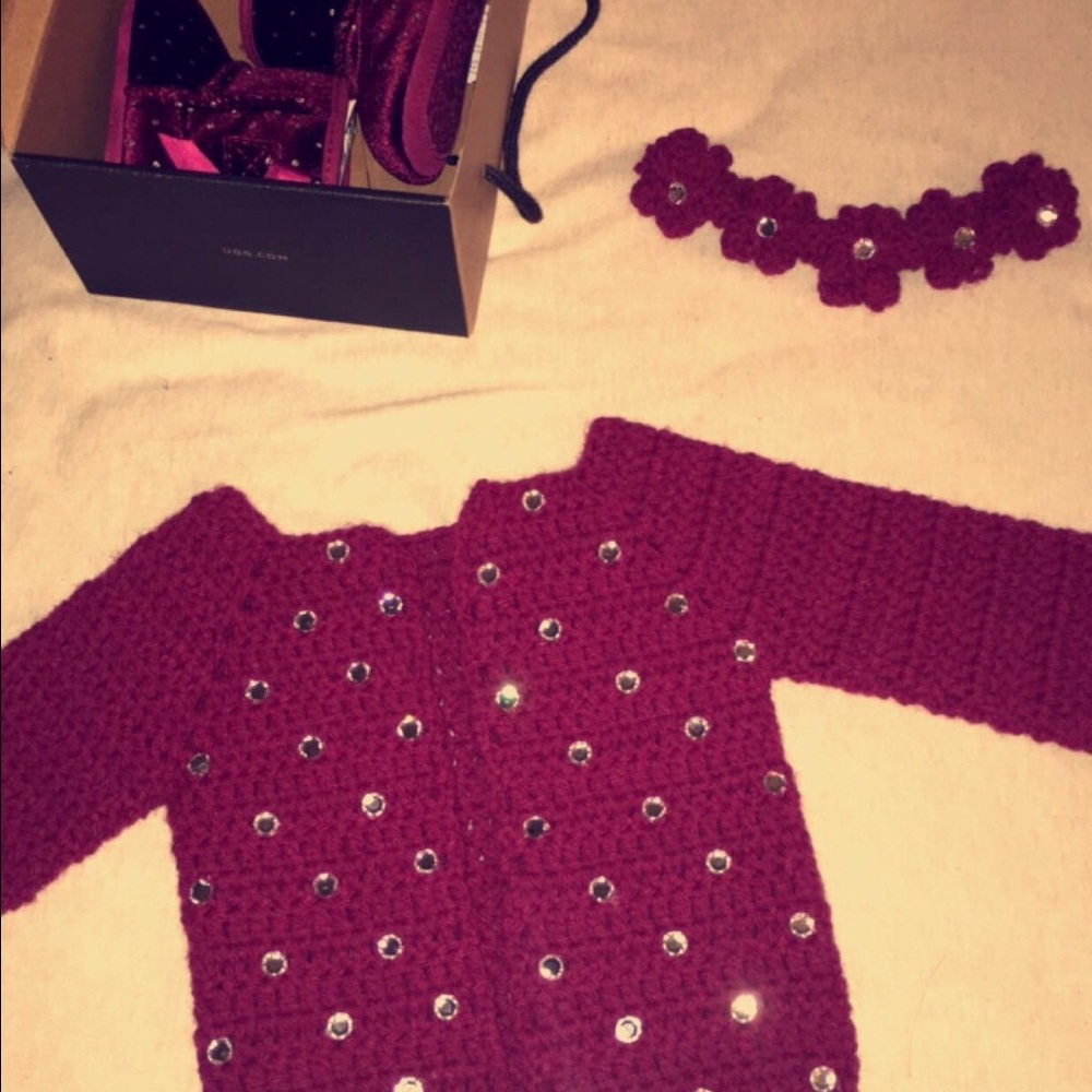 Crocheted Rhinestone Sweater & Headband