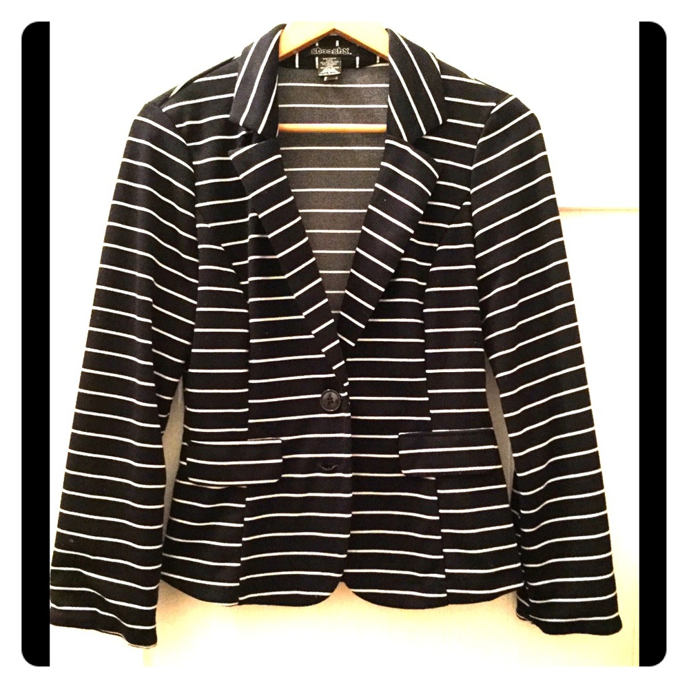 Navy and white striped blazer