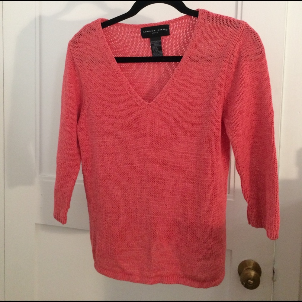 Coral Knit V-neck Sweater