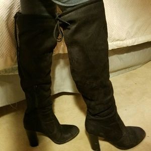 Black suede over the knee boots