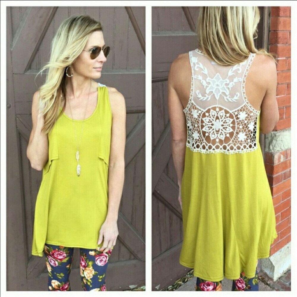🌸Chartreuse Lace Sleevesless Tunic🌸