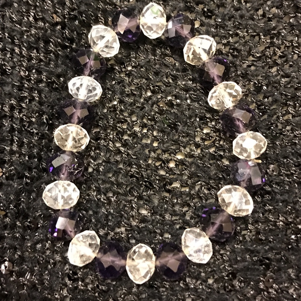 J.Crew Amethyst & Crystal Bracelet (Stretchy)