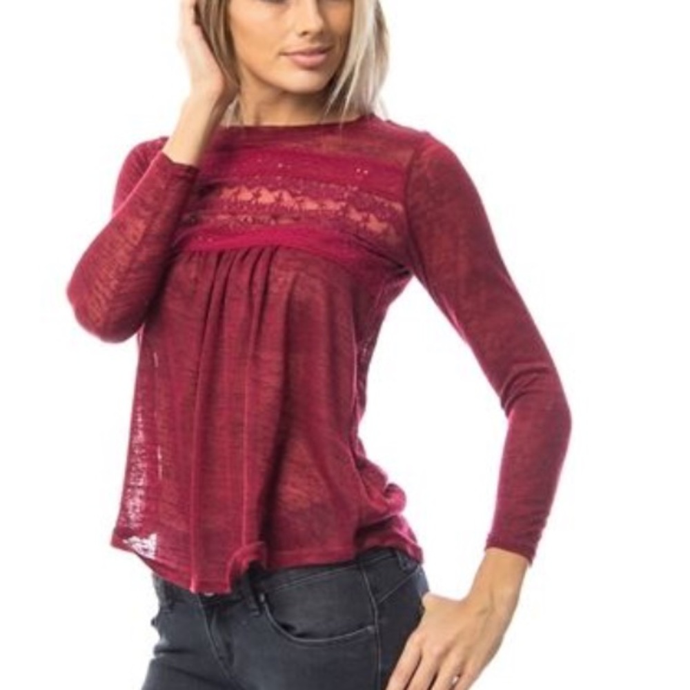 CLEARANCE Burgundy Lace Slub Knit Top