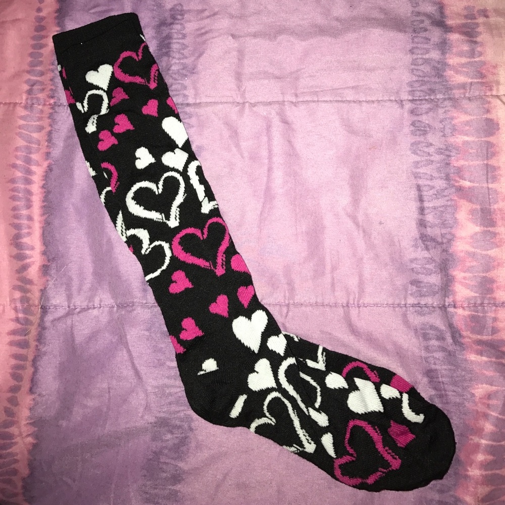 long length black socks with hearts