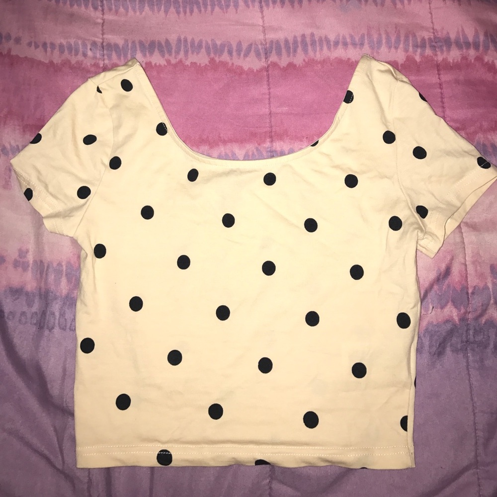 Pink with black polka dot crop top