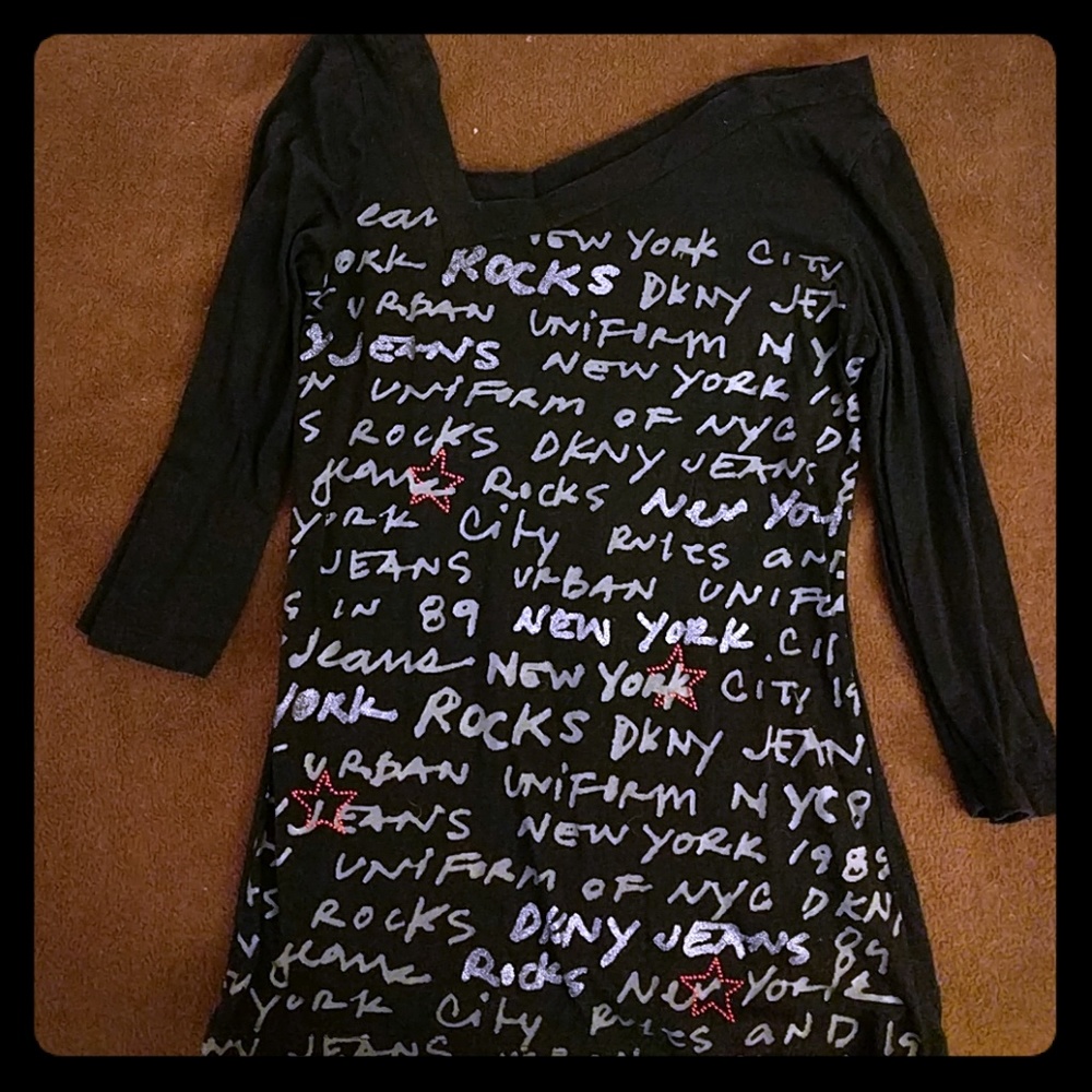 DKNY top with asymmetric neckline and 3/4 sleeves