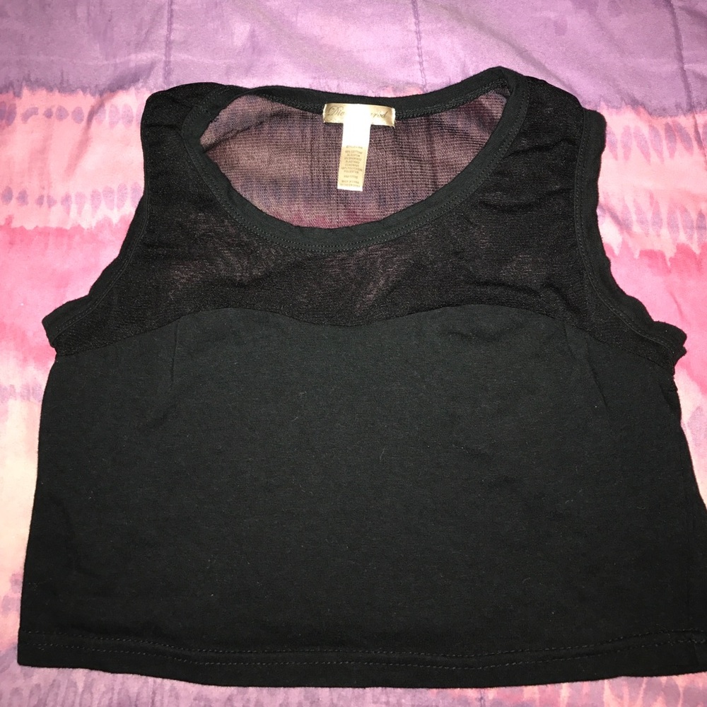 Black Mesh shoulder crop top