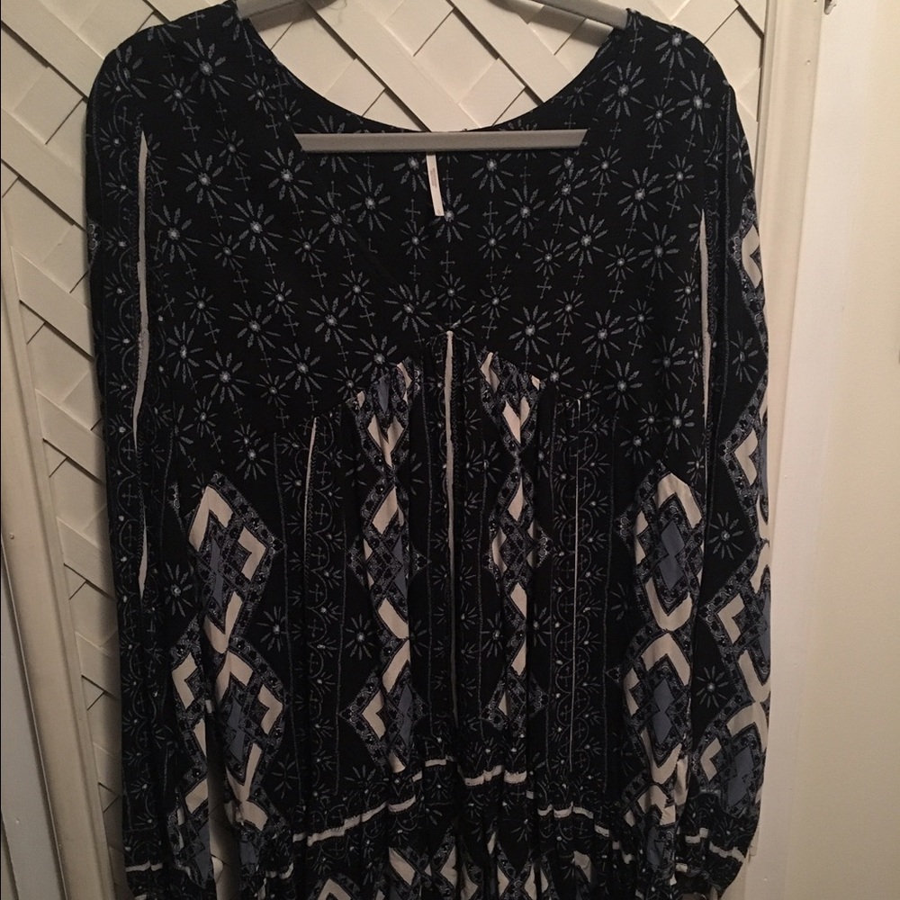 Free People Floral Top/Tunic in Blue and Black