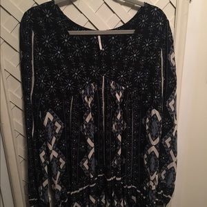 Free People Floral Top/Tunic in Blue and Black