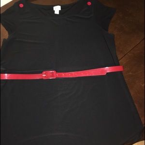 EUC LB Brand cap sleeve black shirt with belt