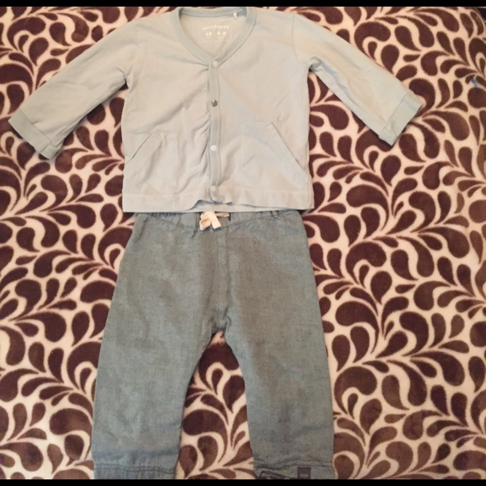 Imps & Elfs cardigan & pant set. 6-9 mos. like new