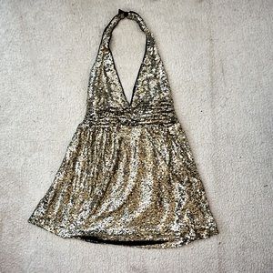 Gold Sequin Halter Dress