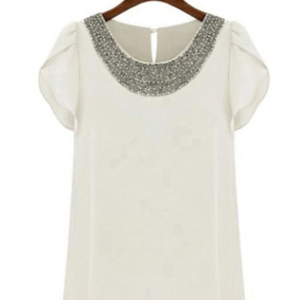 NWOT Beaded fully lined white blouse