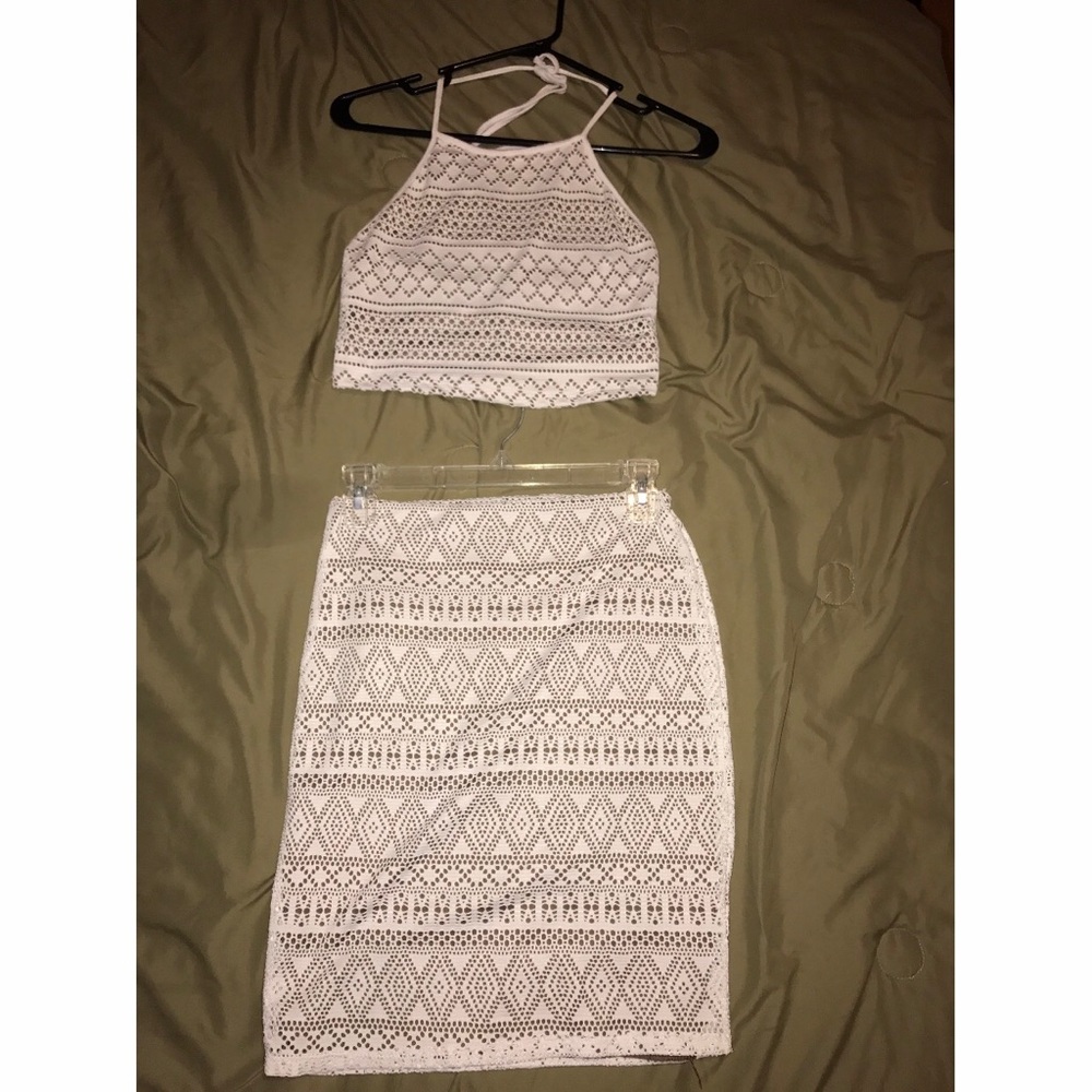 White crop top/midi skirt two piece