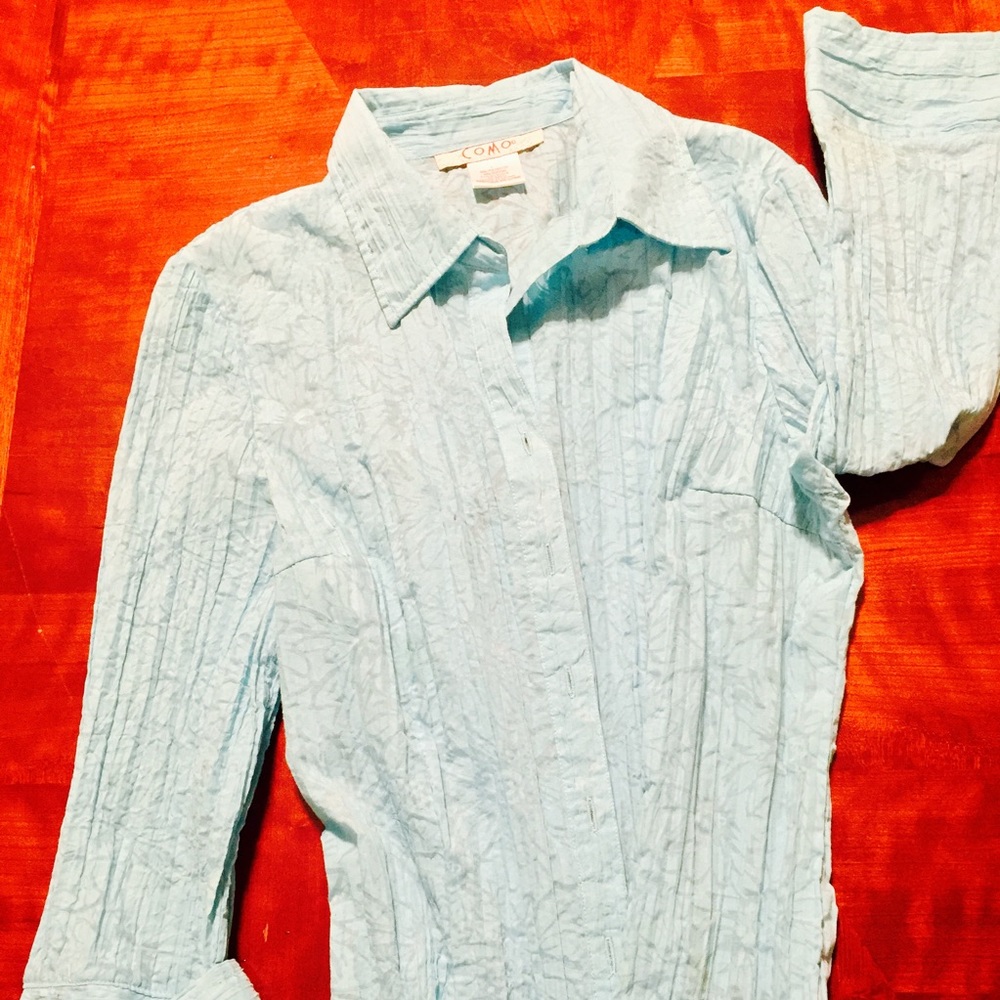 Turquoise Shirt with sheer floral print.