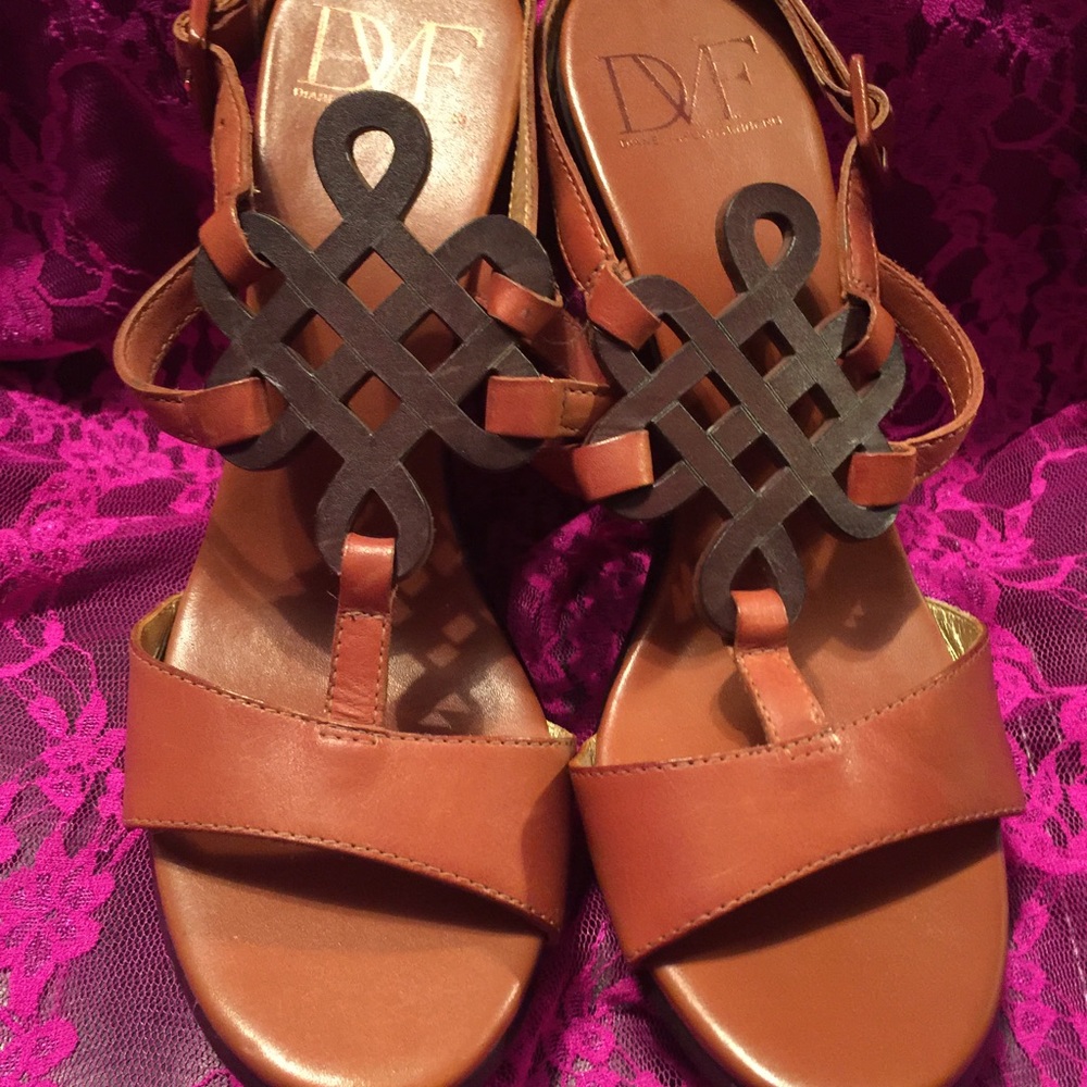 Diane von Furstenburg Wood Wedge High Heel Sandal
