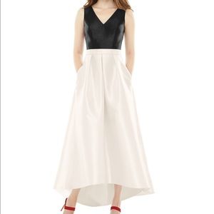 High/low v-neck sateen a-line gown
