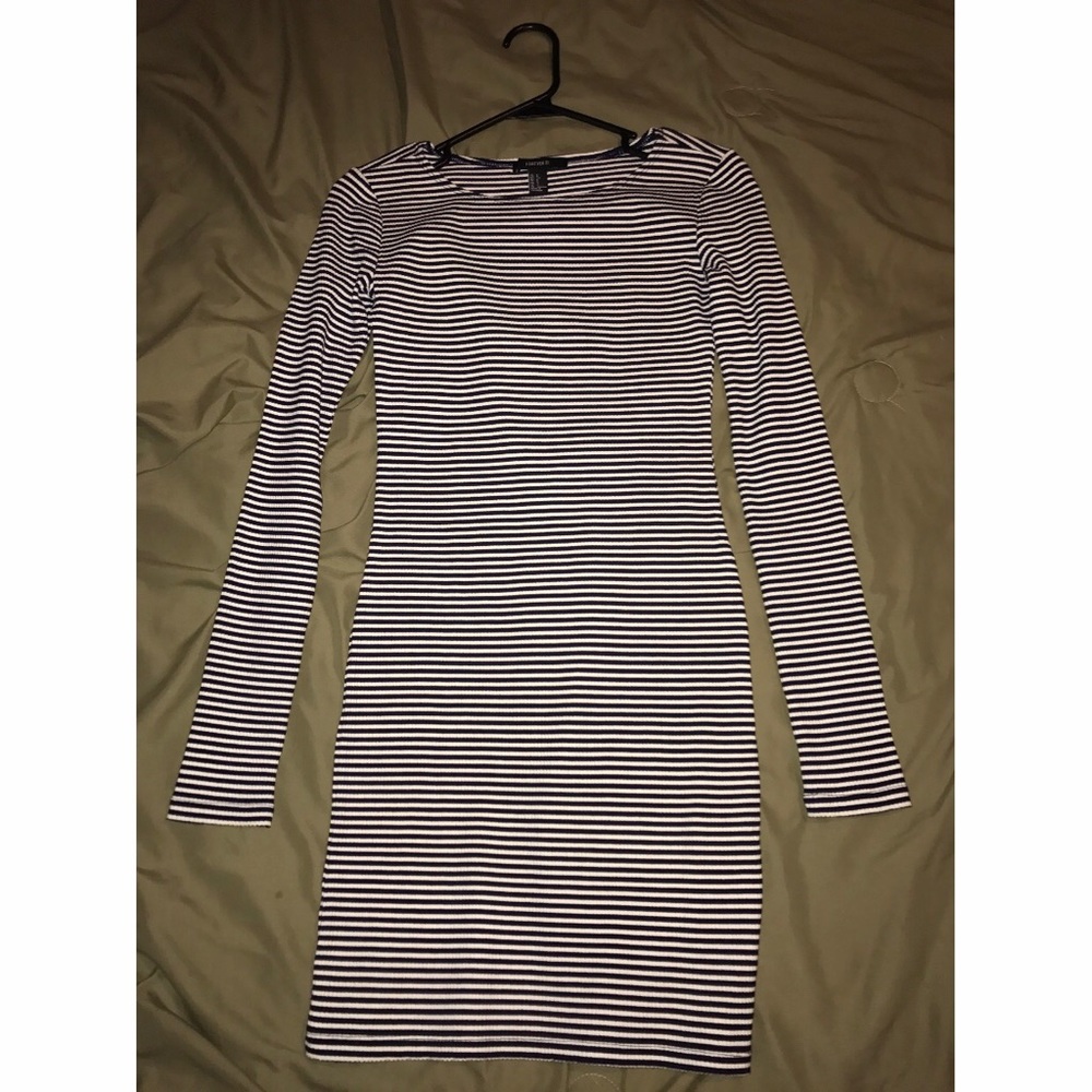 Striped long sleeve midi dress.