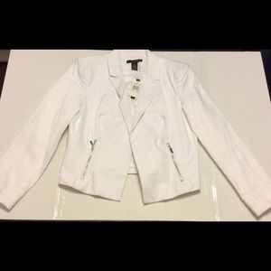 Retro White Blazer w Zipper Details