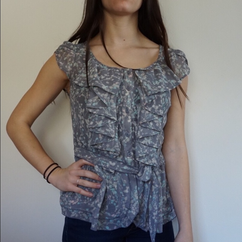 Lauren Conrad Gray Floral Blouse