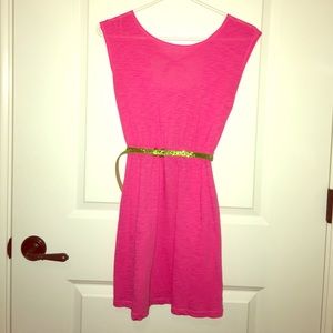 Pink Cap Sleeve Dress w/ Green Glitter Belt