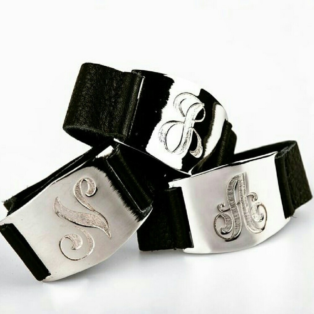 Lisa Stewart Sloane Monogram Leather Cuff in "S"