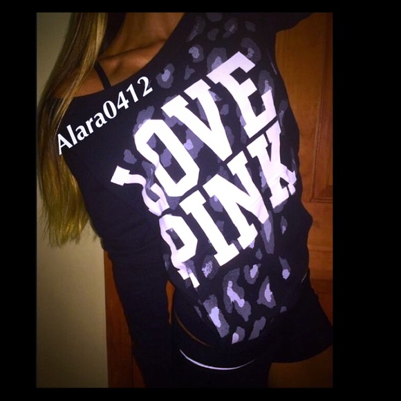 LIKE NEW VS PINK CHEETAH BLACK SWEATSHIRT CREW - Picture 2 of 8