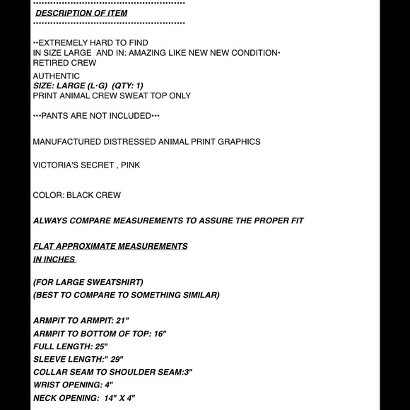 LIKE NEW VS PINK CHEETAH BLACK SWEATSHIRT CREW - Picture 8 of 8