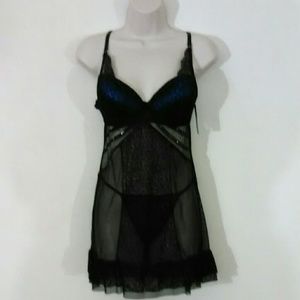 Brand New Black & Royal Blue Lingerie Chemise Set