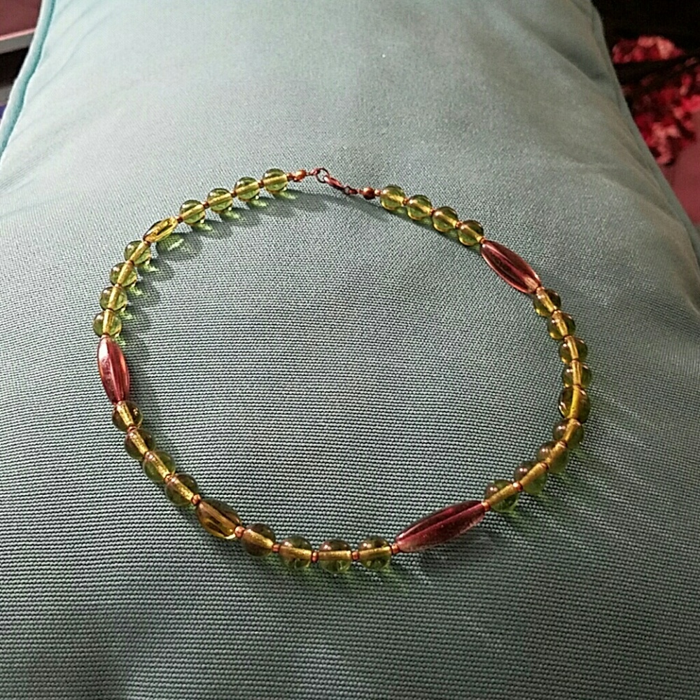 Green and purple brass choker necklace