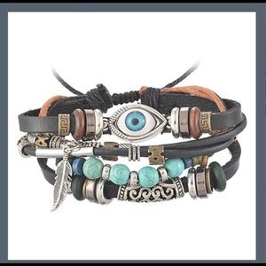 Evil Eye Leather & Rope Boho Bracelet