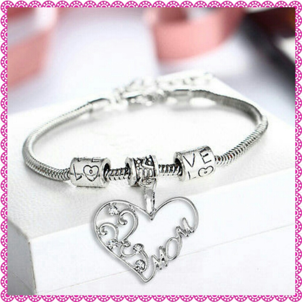Crystal Mom Heart Bracelet
