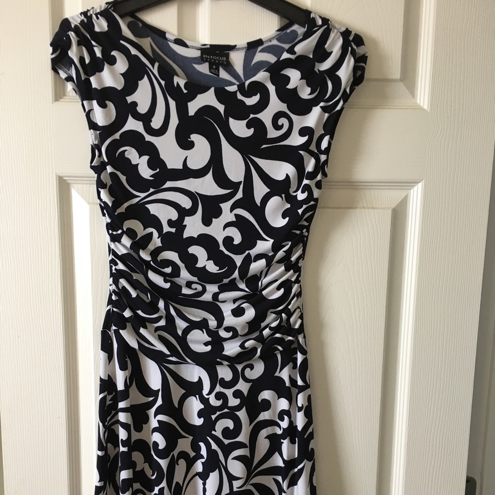 Elegant navy and white dress