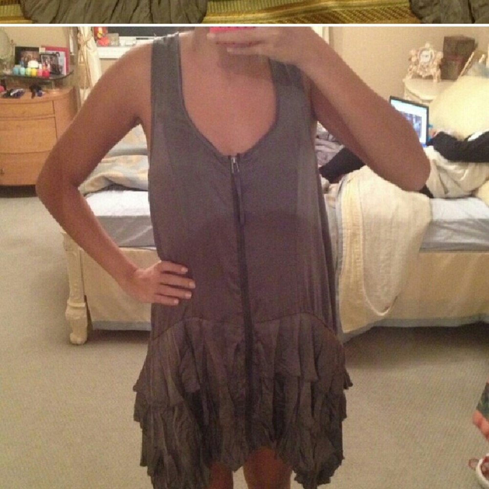 A grey tiered dress. Is adorable with sandals.