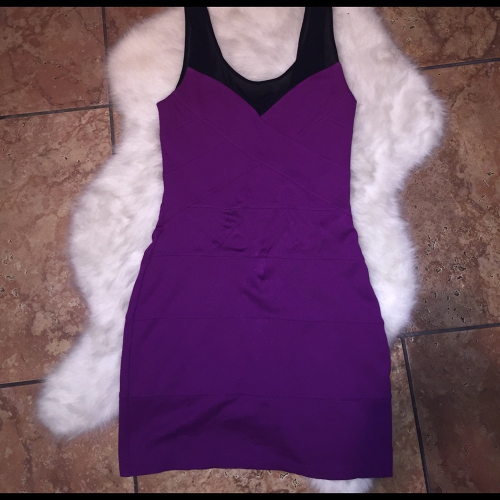 Express Purple and Black Lace Top Dress