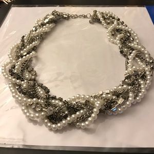 Statement necklace pearl silver faux diamond