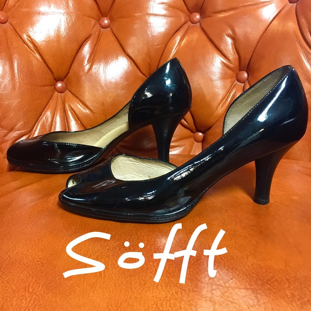 SOFFT Black Patent Leather Peeptoe Pumps Heels