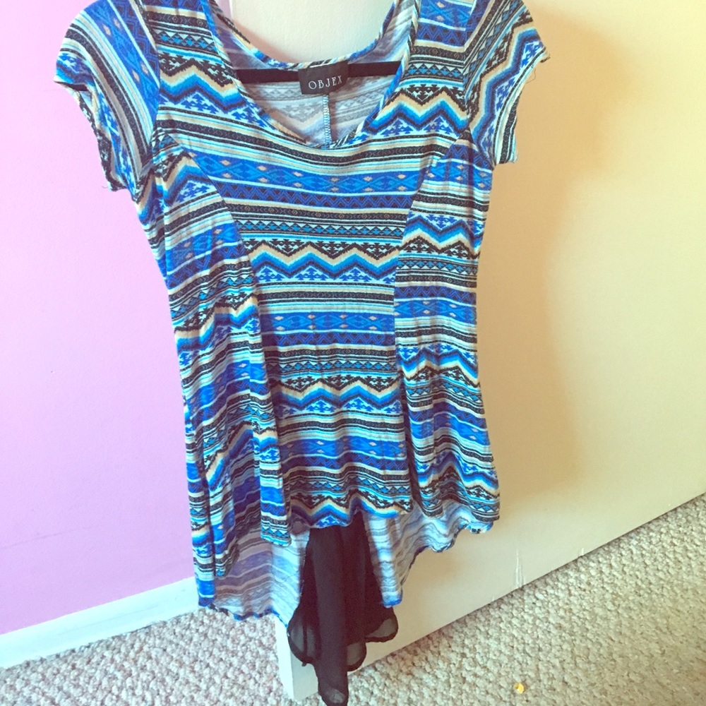 A brown, blue and black shirt
