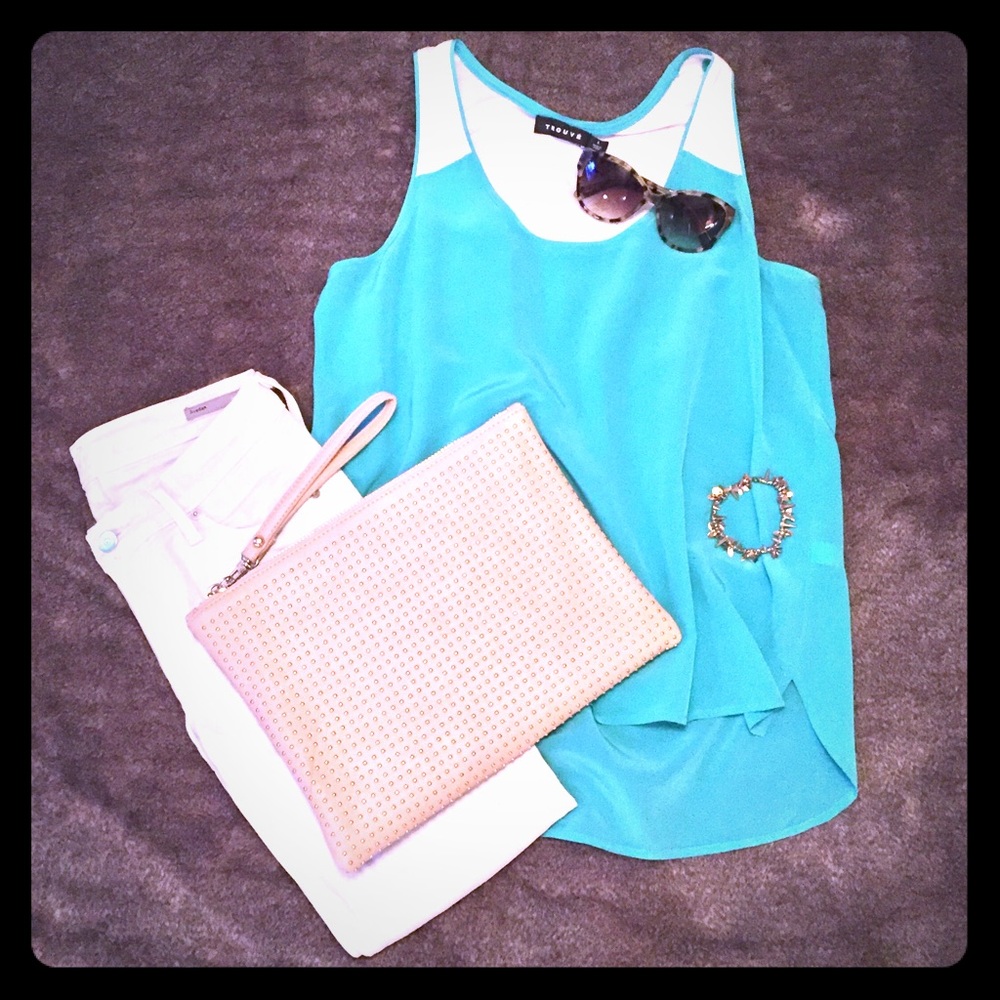 Trouve Teal/White High Low Tank