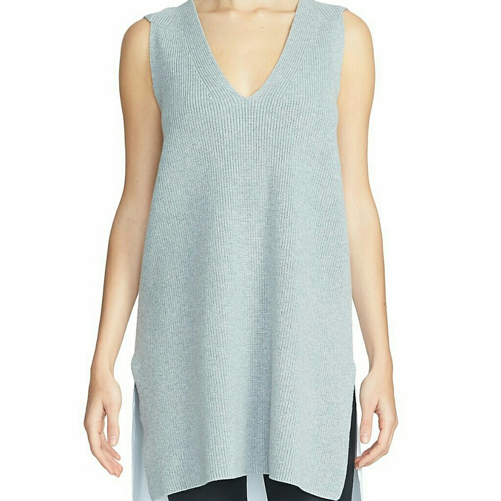 Contrast poplin back ribbed sleevless tunic - Picture 3 of 8