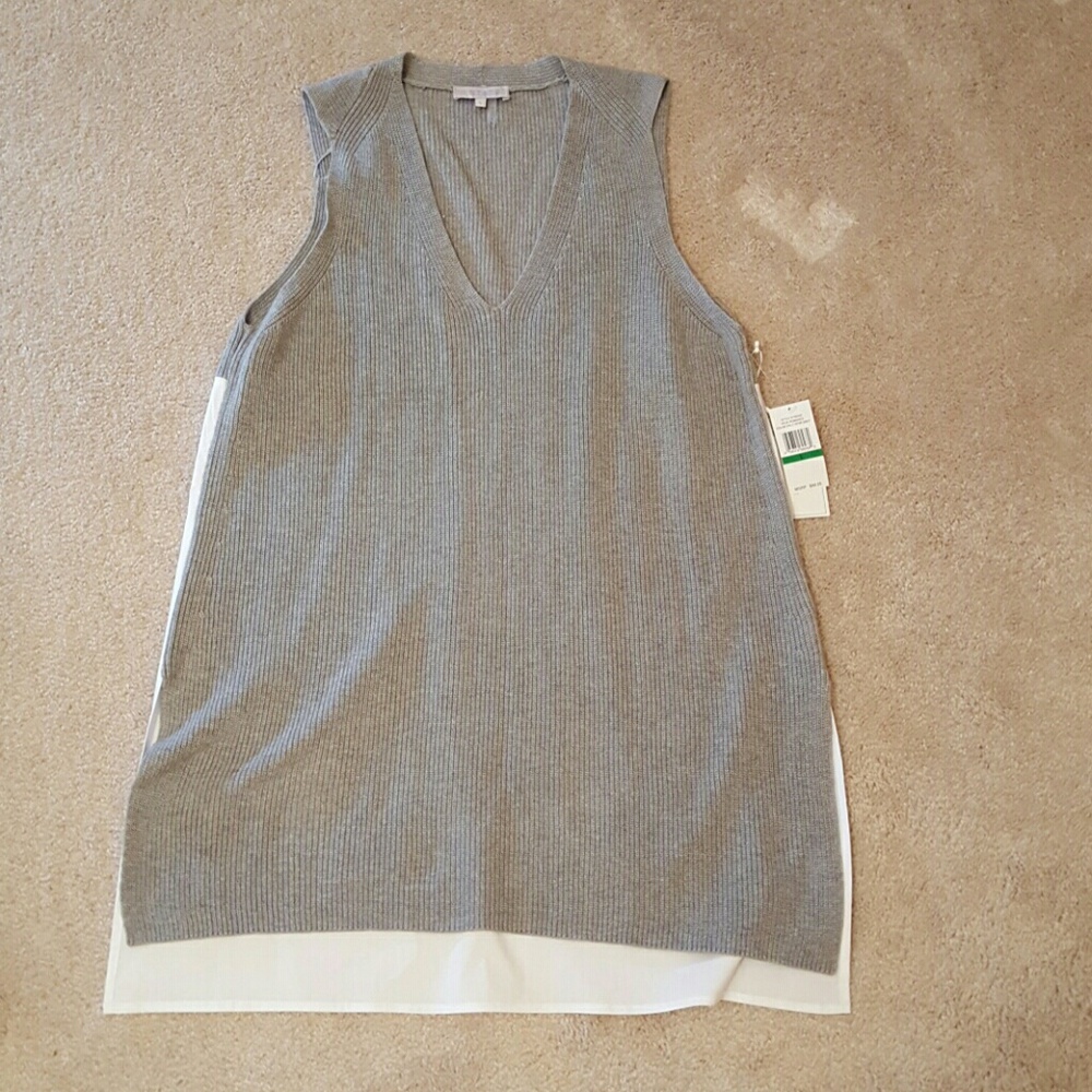 Contrast poplin back ribbed sleevless tunic