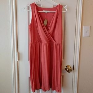 Loft coral sleeveless v neck dress