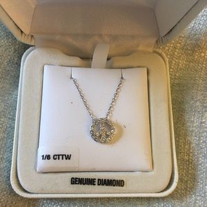Peace Sign Silver & Genuine Diamond Necklace