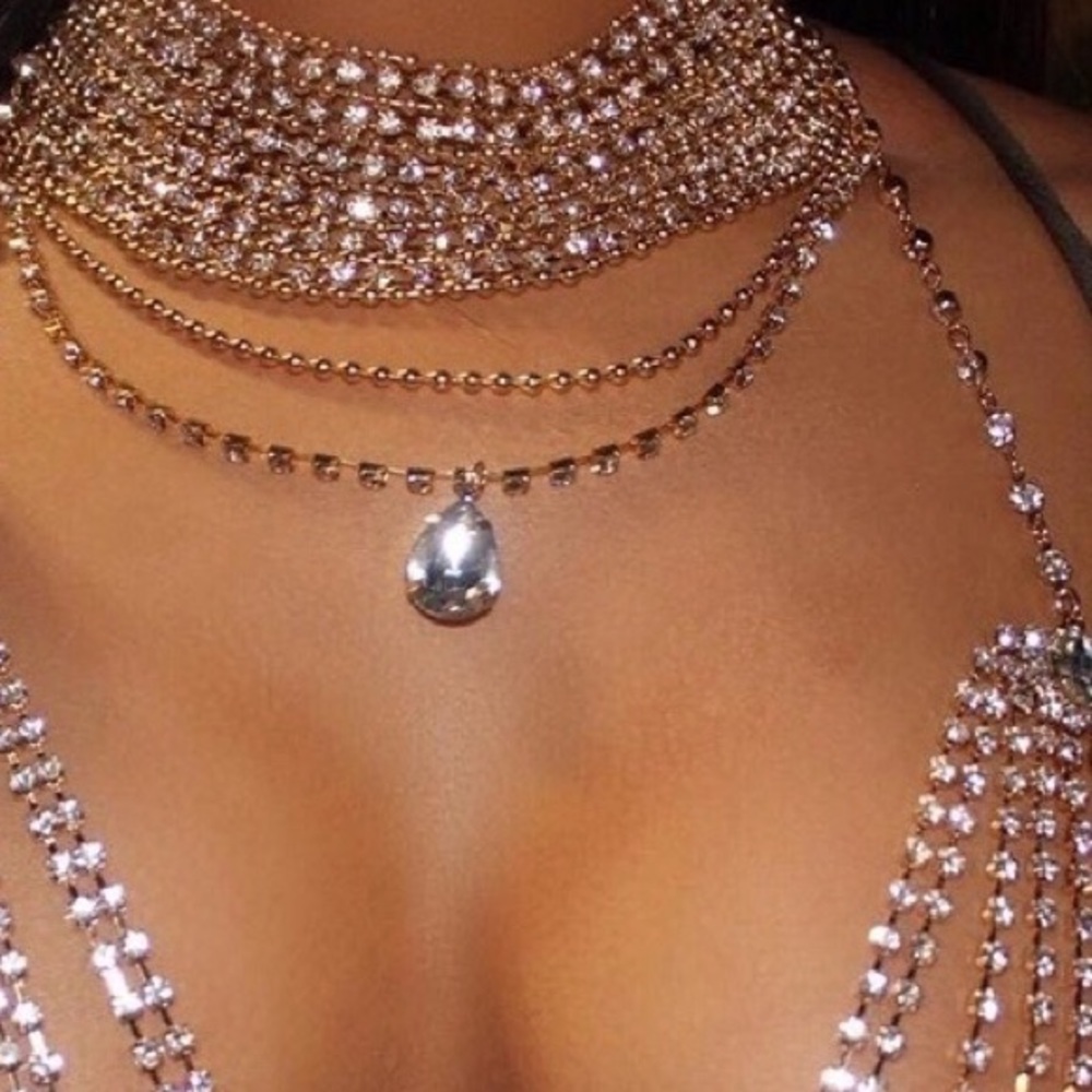 Gold Chain Bib Necklace Layered Choker Chains